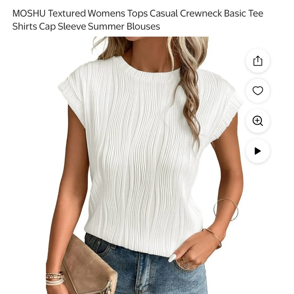 MOSHU White Textured Cap Sleeve Blouse